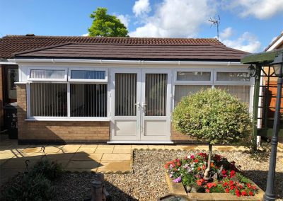 DIY Dwarf Wall Conservatory with Brown Tiled Roof