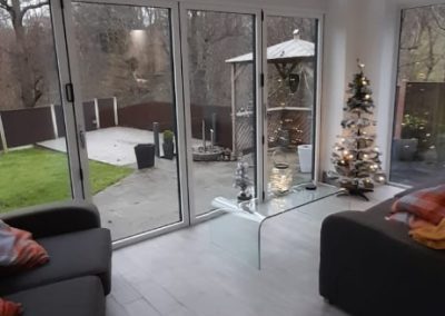 Gabled tiled roof conservatory interior and winter furniture